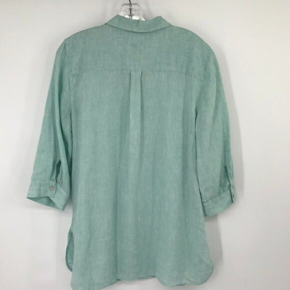Chicos 2 Womens NoIron fresh chic Tunic Shirt Size large Linen Green 3 /4 Sleeve - Picture 11 of 13